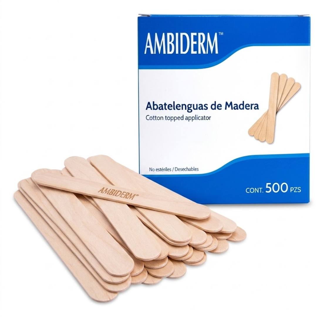 Abatelenguas de madera Ambiderm 500 piezas | Uso médico desechable