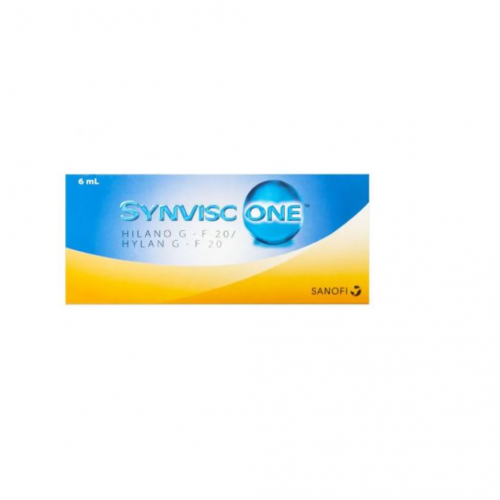 Synvisc-One G-F 20 en jeringa prellenada de 6 mL. Viscosuplemento de ácido hialurónico utilizado para el tratamiento de la osteoartritis
